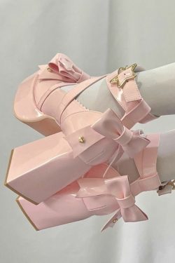 Sweet Bow Pink Mary Janes High Heels - Y2K Summer, 90s Fashion, Grunge, Retro, Pastel Goth