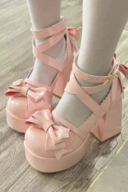 Sweet Bow Pink Mary Janes High Heels - Y2K Summer, 90s Fashion, Grunge, Retro, Pastel Goth