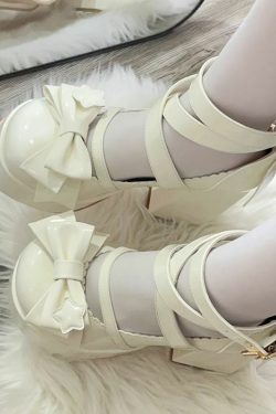 Sweet Bow White Mary Janes High Heels - Y2K Summer, 90s Grunge, Retro Party Outfit