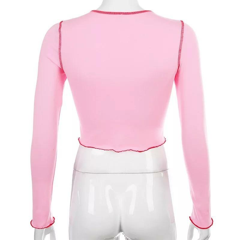 Sweet Cherry Sleeved Crop Top - Y2K Summer, 90s Fashion, Grunge, Retro, Pastel Goth, Y2K Club