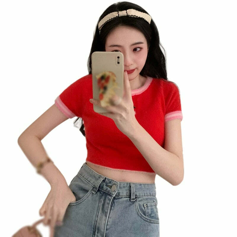 Sweet Cherry Soft Crop Top - Y2K Summer, 90s Grunge, Retro, Pastel Goth, Y2K Party Outfit
