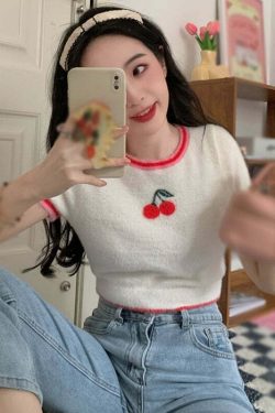 Sweet Cherry Soft Crop Top - Y2K Summer, 90s Grunge, Retro, Pastel Goth, Y2K Party Outfit