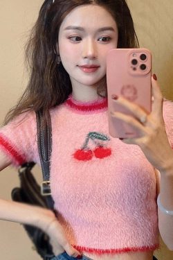 Sweet Cherry Soft Crop Top - Y2K Summer, 90s Grunge, Retro, Pastel Goth, Y2K Party Outfit