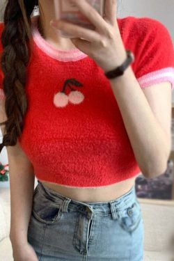Sweet Cherry Soft Crop Top - Y2K Summer, 90s Grunge, Retro, Pastel Goth, Y2K Party Outfit