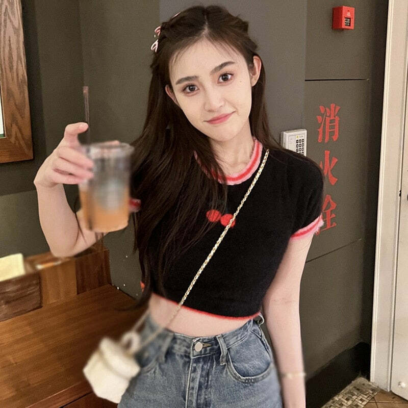 Sweet Cherry Soft Crop Top - Y2K Summer, 90s Grunge, Retro, Pastel Goth, Y2K Party Outfit
