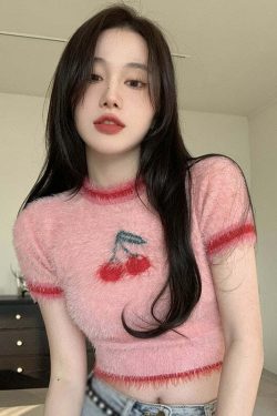 Sweet Cherry Soft Crop Top - Y2K Summer, 90s Grunge, Retro, Pastel Goth, Y2K Party Outfit
