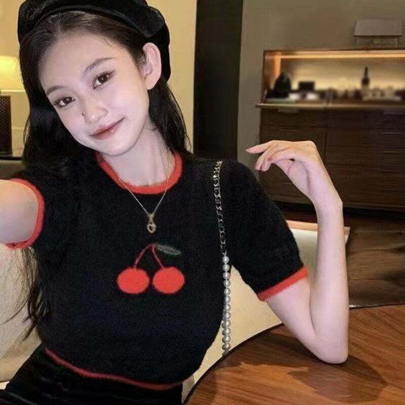 Sweet Cherry Soft Crop Top - Y2K Summer, 90s Grunge, Retro, Pastel Goth, Y2K Party Outfit