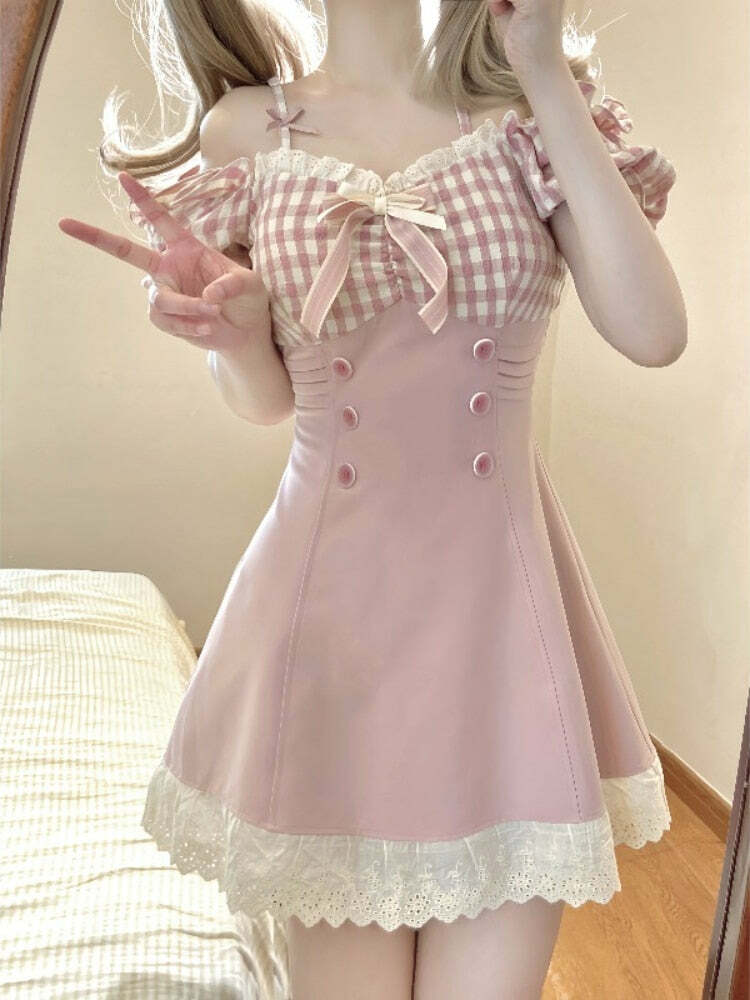 Sweet Doll Mini Gingham Dress - Y2K Summer, 90s Fashion, Grunge, Retro, Pastel Goth Outfits