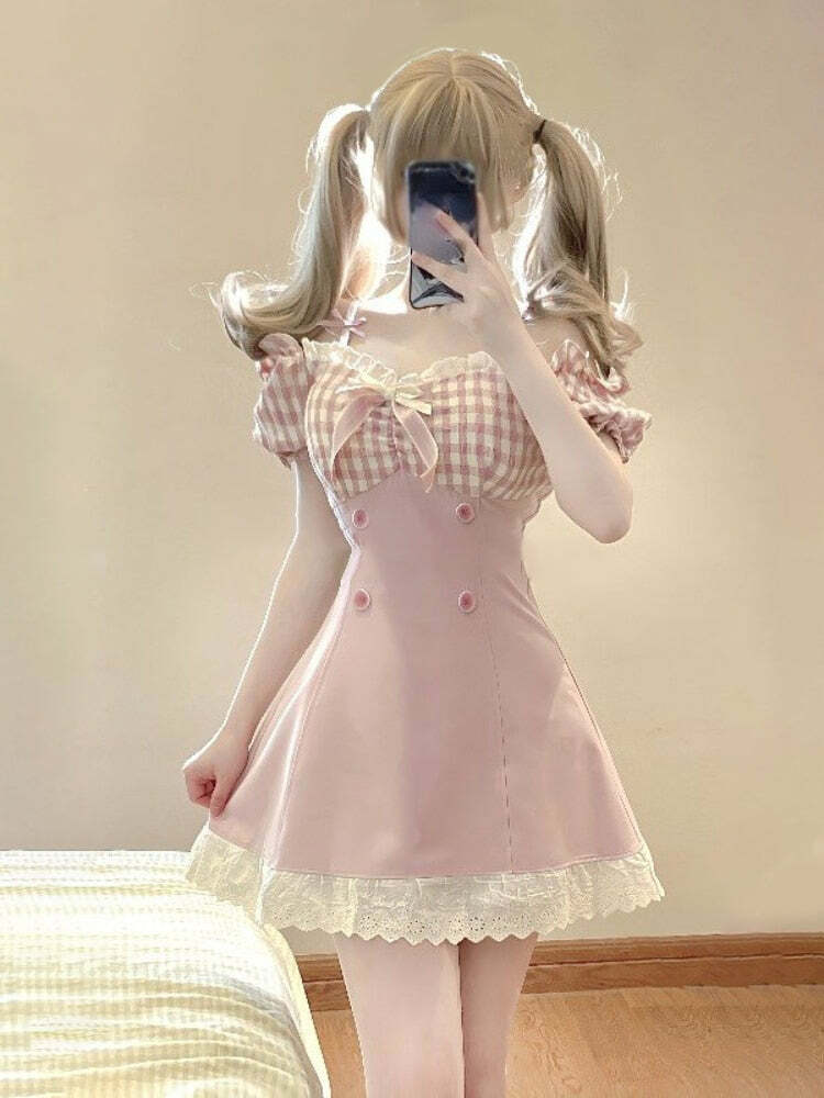 Sweet Doll Mini Gingham Dress - Y2K Summer, 90s Fashion, Grunge, Retro, Pastel Goth Outfits