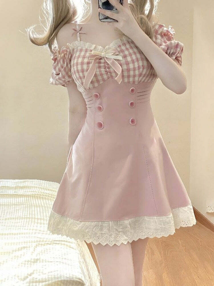 Sweet Doll Mini Gingham Dress - Y2K Summer, 90s Fashion, Grunge, Retro, Pastel Goth Outfits