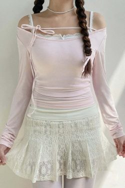Sweet Girl Lace-up Long Sleeve Top - Y2K Summer, 90s Fashion, Grunge, Retro, Pastel Goth