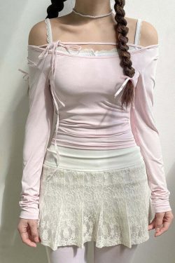 Sweet Girl Lace-up Long Sleeve Top - Y2K Summer, 90s Fashion, Grunge, Retro, Pastel Goth