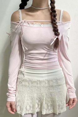 Sweet Girl Lace-up Long Sleeve Top - Y2K Summer, 90s Fashion, Grunge, Retro, Pastel Goth