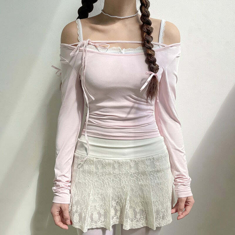 Sweet Girl Lace-up Long Sleeve Top - Y2K Summer, 90s Fashion, Grunge, Retro, Pastel Goth