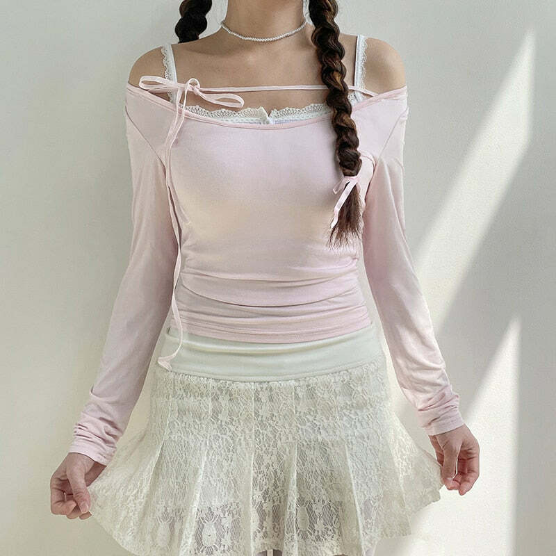 Sweet Girl Lace-up Long Sleeve Top - Y2K Summer, 90s Fashion, Grunge, Retro, Pastel Goth