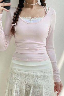 Sweet Girl Lace-up Long Sleeve Top - Y2K Summer, 90s Fashion, Grunge, Retro, Pastel Goth