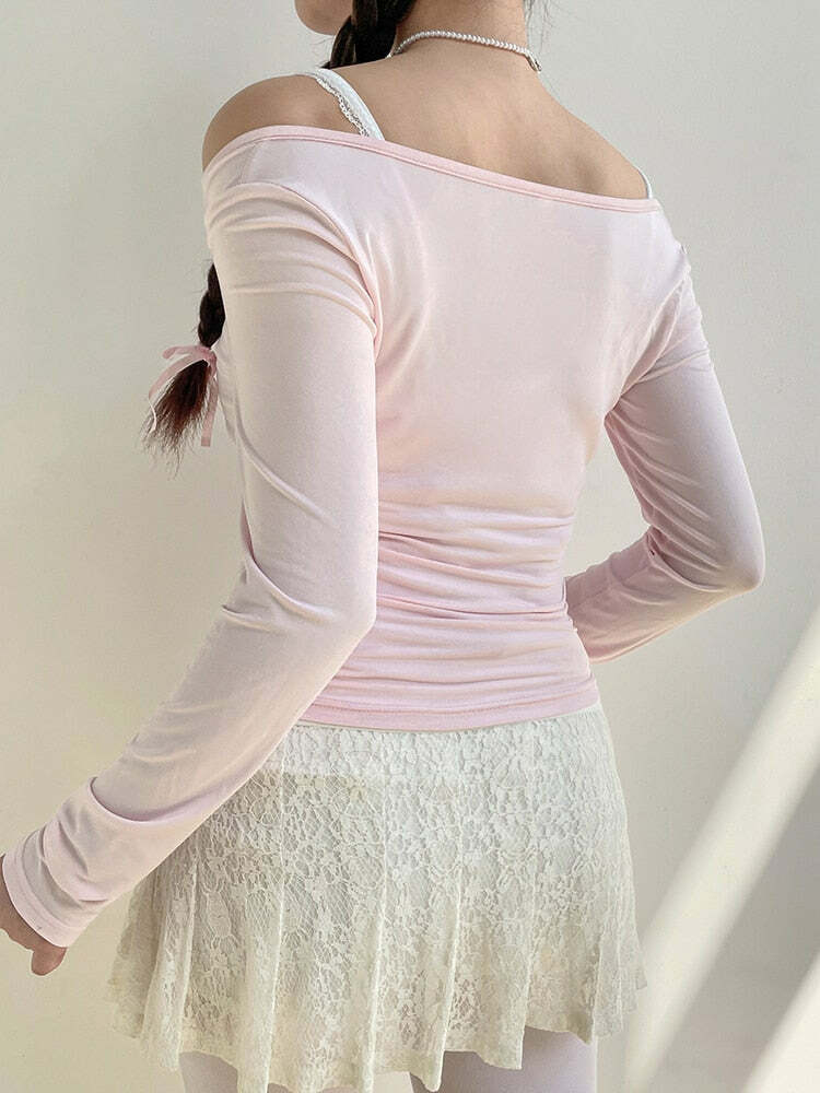Sweet Girl Lace-up Long Sleeve Top - Y2K Summer, 90s Fashion, Grunge, Retro, Pastel Goth