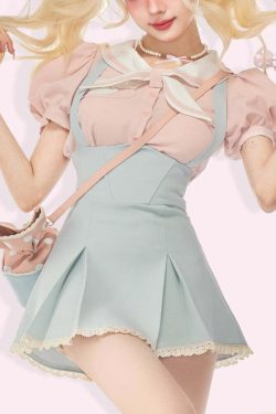 Sweet Girl Y2K Two Piece Set - Blue Pink, 90s Grunge Summer Outfit, Retro Fashion, Y2K Clubwear