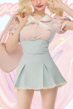 Sweet Girl Y2K Two Piece Set - Blue Pink, 90s Grunge Summer Outfit, Retro Fashion, Y2K Clubwear