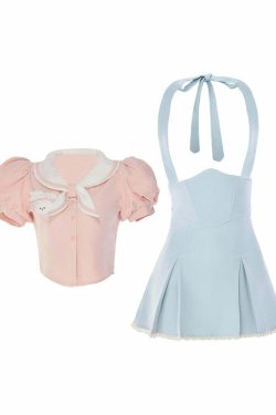 Sweet Girl Y2K Two Piece Set - Blue Pink, 90s Grunge Summer Outfit, Retro Fashion, Y2K Clubwear