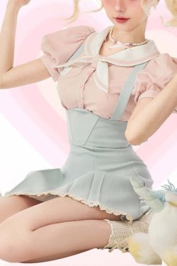 Sweet Girl Y2K Two Piece Set - Blue Pink, 90s Grunge Summer Outfit, Retro Fashion, Y2K Clubwear