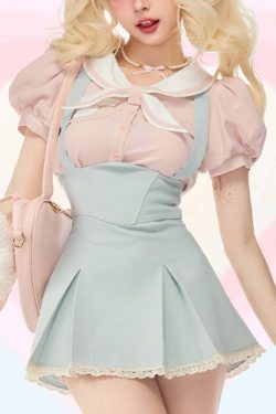 Sweet Girl Y2K Two Piece Set - Blue Pink, 90s Grunge Summer Outfit, Retro Fashion, Y2K Clubwear