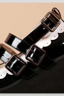 Sweet Goth Mary Jane Shoes - Black with White Trim | Y2K Grunge & 90s Retro Fashion