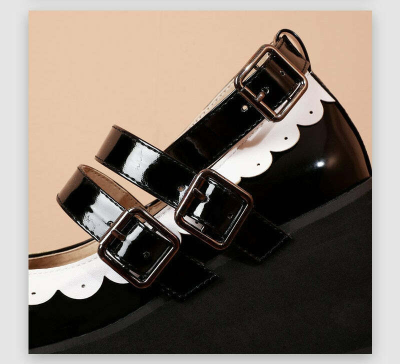 Sweet Goth Mary Jane Shoes - Black with White Trim | Y2K Grunge & 90s Retro Fashion