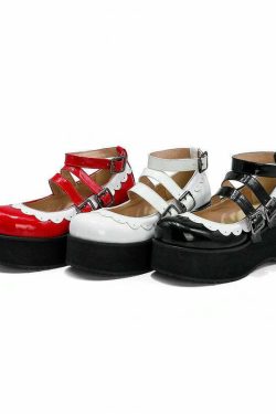 Sweet Goth Mary Jane Shoes - Black with White Trim | Y2K Grunge & 90s Retro Fashion