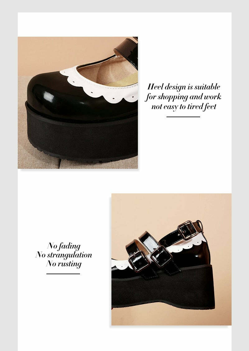 Sweet Goth Mary Jane Shoes - Black with White Trim | Y2K Grunge & 90s Retro Fashion