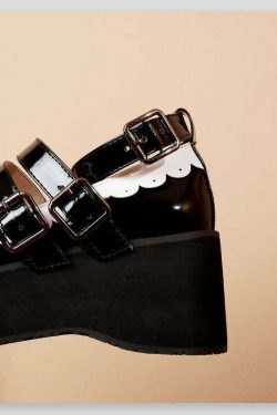 Sweet Goth Mary Jane Shoes - Black with White Trim | Y2K Grunge & 90s Retro Fashion