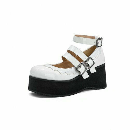 Sweet Goth Mary Jane Shoes with White Trim - Perfect for Y2K, 90s, and Grunge Outfits