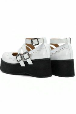 Sweet Goth Mary Jane Shoes with White Trim - Perfect for Y2K, 90s, and Grunge Outfits