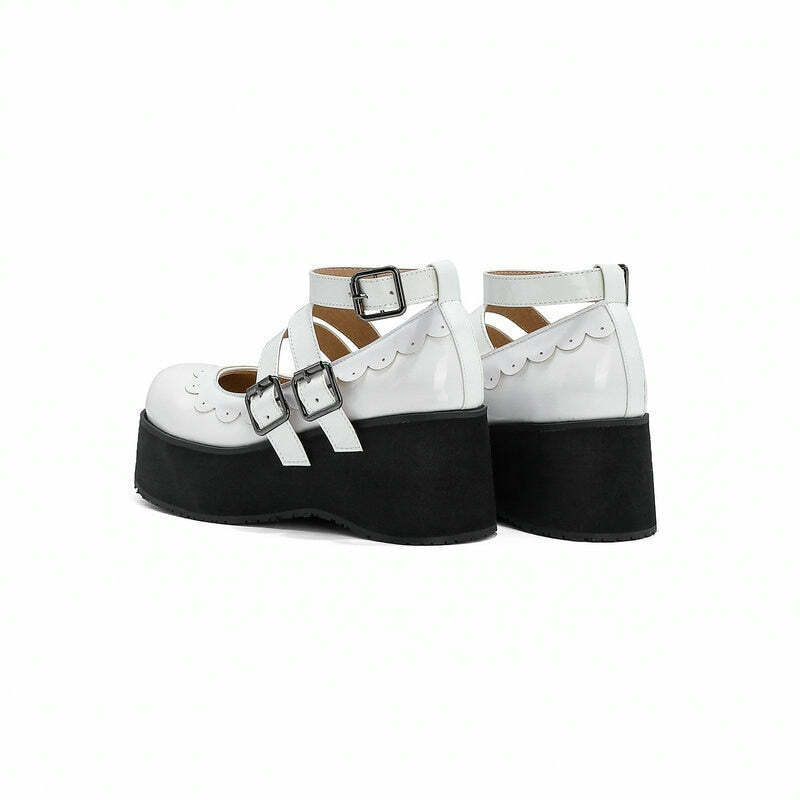 Sweet Goth Mary Jane Shoes with White Trim - Perfect for Y2K, 90s, and Grunge Outfits