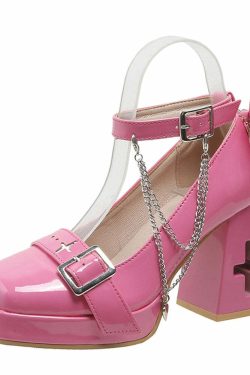 Sweet Gothic Lolita Pink Mary Janes - Y2K Grunge, 90s Fashion, Retro Summer Outfits