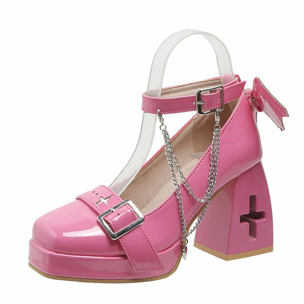 Sweet Gothic Lolita Pink Mary Janes - Y2K Grunge, 90s Fashion, Retro Summer Outfits