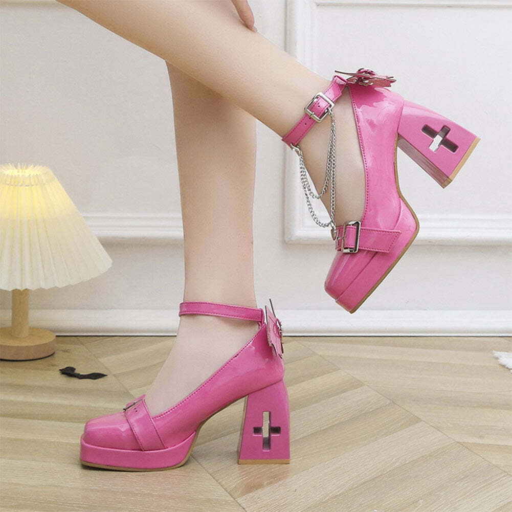 Sweet Gothic Lolita Pink Mary Janes - Y2K Grunge, 90s Fashion, Retro Summer Outfits