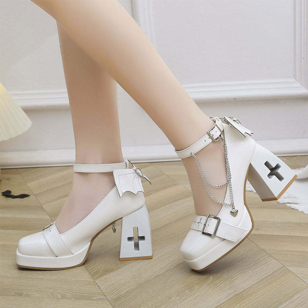 Sweet Gothic Lolita Vampire Mary Janes - Y2K Grunge, 90s Fashion, Retro Style, Pastel Goth Shoes