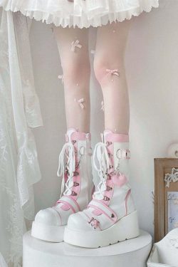 Sweet Lolita Mid-Calf Motorcycle Boots - Y2K Grunge, 90s Fashion, Retro Style, Gothic Y2K