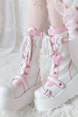 Sweet Lolita Mid-Calf Motorcycle Boots - Y2K Grunge, 90s Fashion, Retro Style, Gothic Y2K