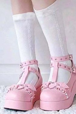 Sweet Lolita Pink Platform Mary Janes - Y2K Summer, 90s Grunge, Retro Goth, Y2K Party Outfits