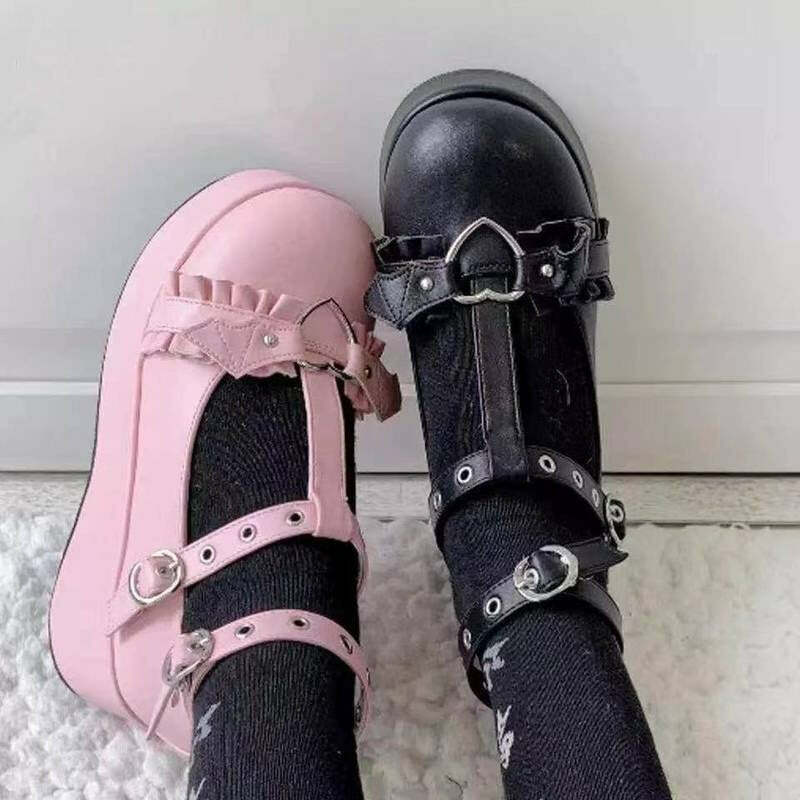Sweet Lolita Pink Platform Mary Janes - Y2K Summer, 90s Grunge, Retro Goth, Y2K Party Outfits