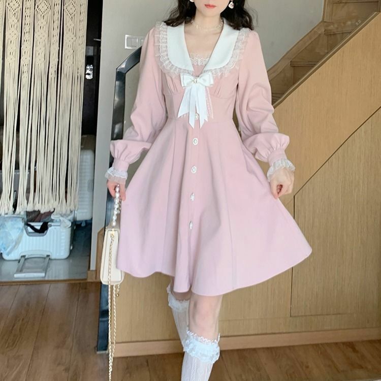 Sweet Lolita Pink Pretty Dress - Y2K Summer, 90s Fashion, Grunge, Retro, Pastel Goth, Y2K Out
