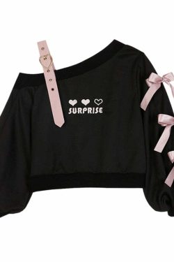 Sweet Lolita Surprise Black Sweatshirt - Y2K Grunge, 90s Fashion, Retro Summer Outfit