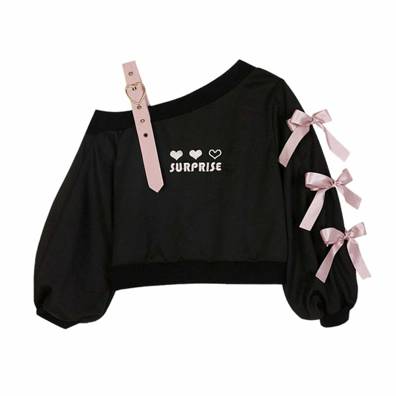 Sweet Lolita Surprise Black Sweatshirt - Y2K Grunge, 90s Fashion, Retro Summer Outfit