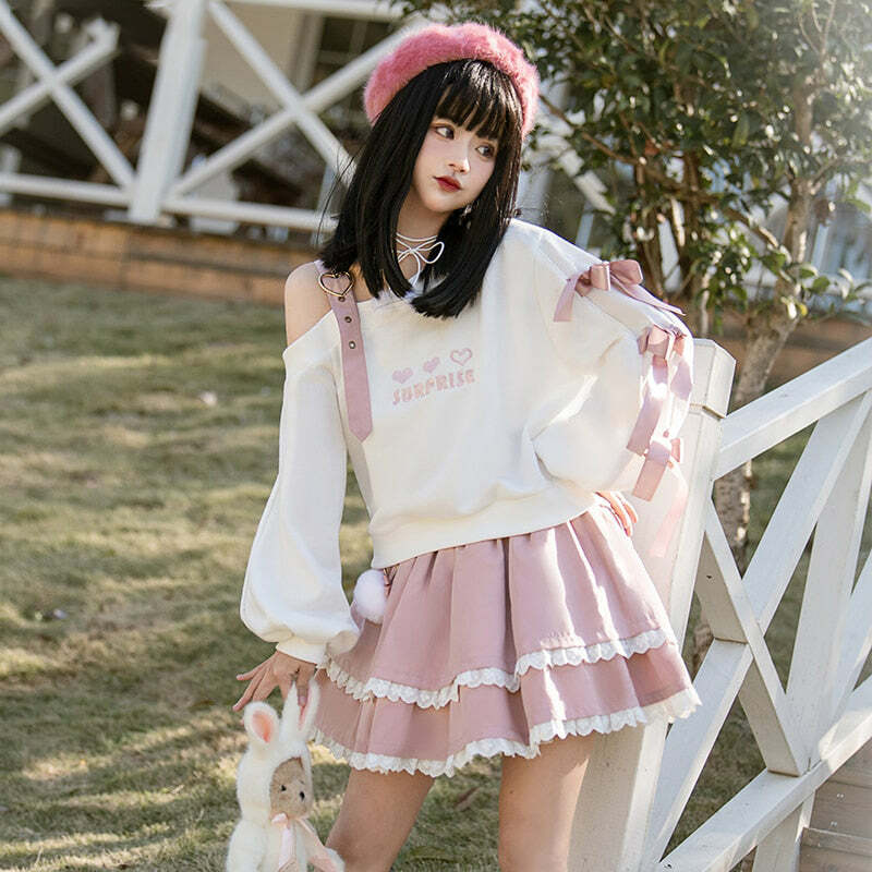 Sweet Lolita Surprise White Sweatshirt - Y2K Summer, 90s Grunge, Retro Goth, Pastel Goth Fashion