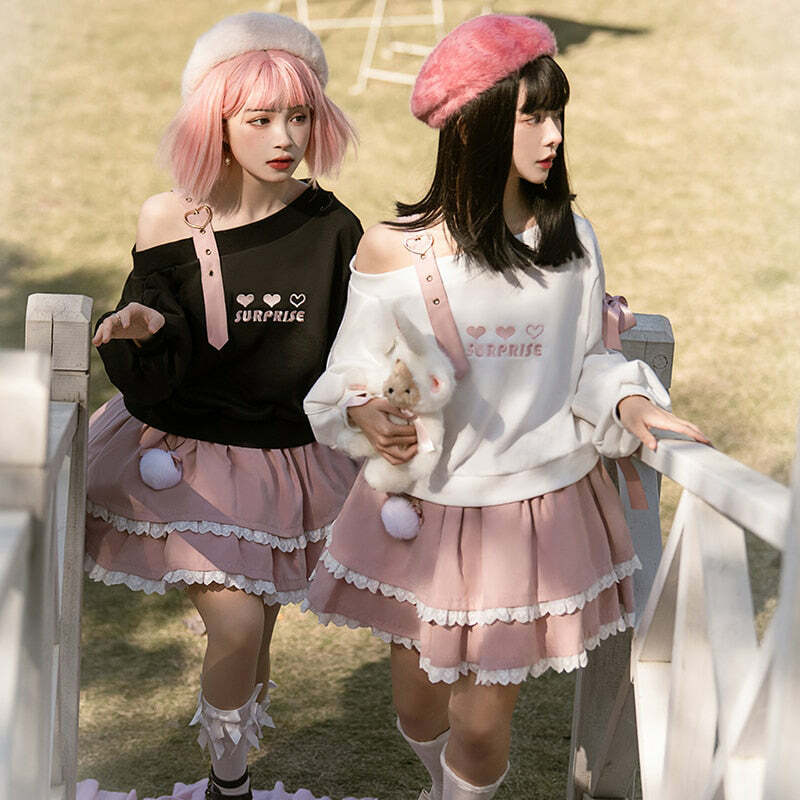 Sweet Lolita Surprise White Sweatshirt - Y2K Summer, 90s Grunge, Retro Goth, Pastel Goth Fashion