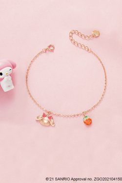 Sweet My Melody Sterling Silver Bracelet with Pendants - Y2K Grunge & 90s Retro Style
