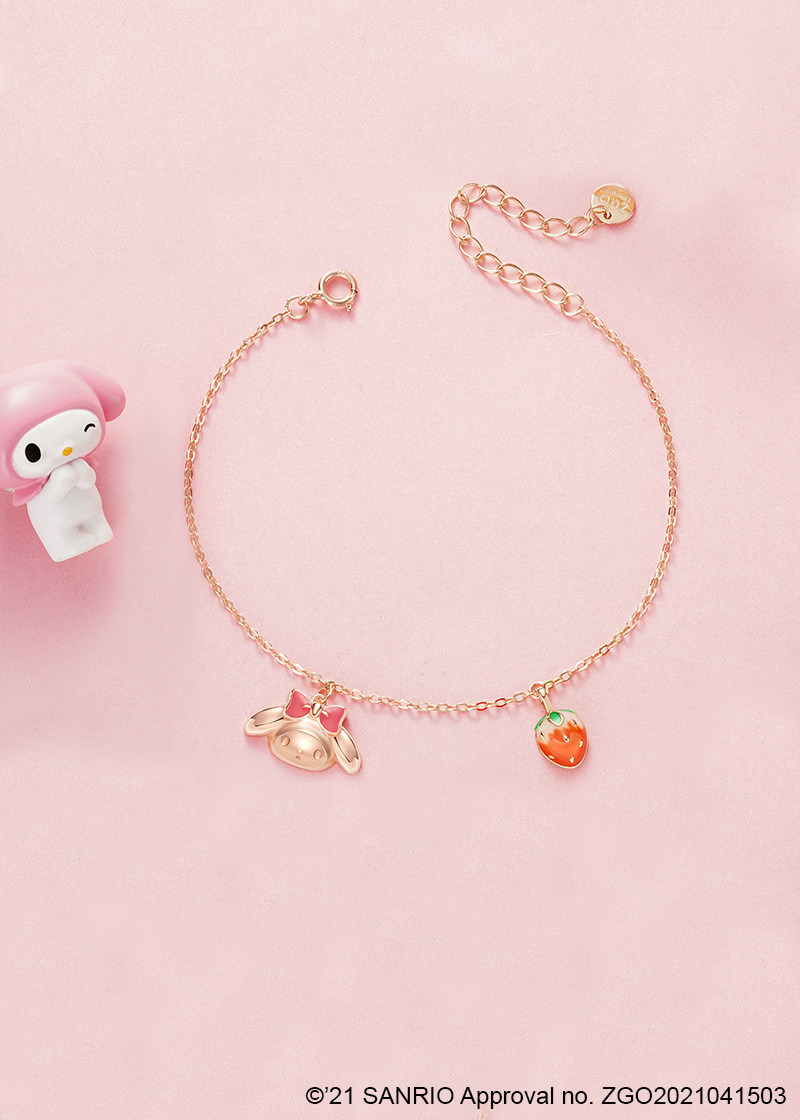 Sweet My Melody Sterling Silver Bracelet with Pendants - Y2K Grunge & 90s Retro Style