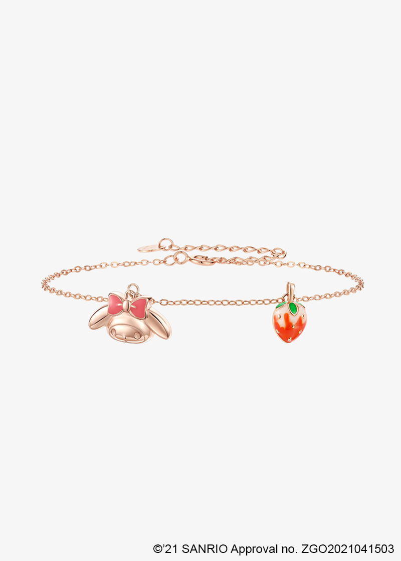 Sweet My Melody Sterling Silver Bracelet with Pendants - Y2K Grunge & 90s Retro Style